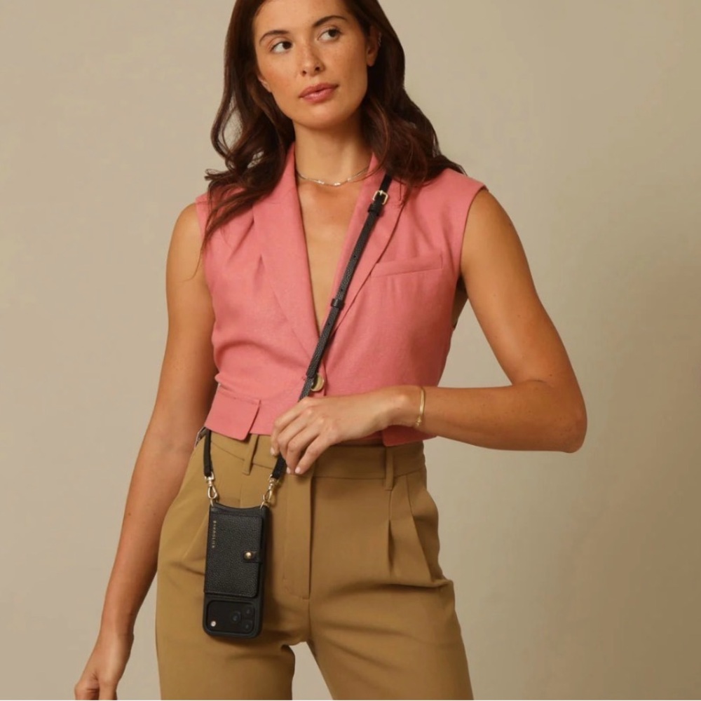Bandolier Black Leather Phone Crossbody with Wallet